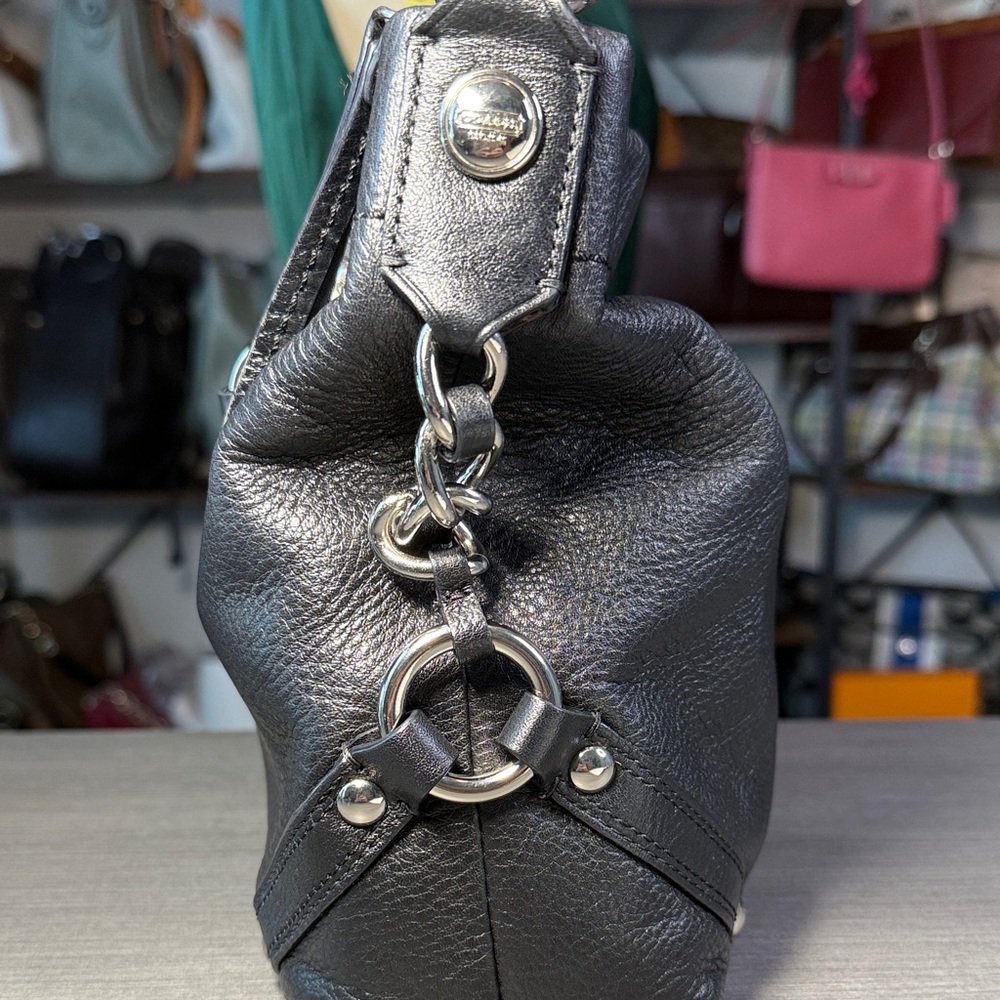 Coach Dark Gray/Black Leather Hobo Shoulder Bag - Picture 6 of 15